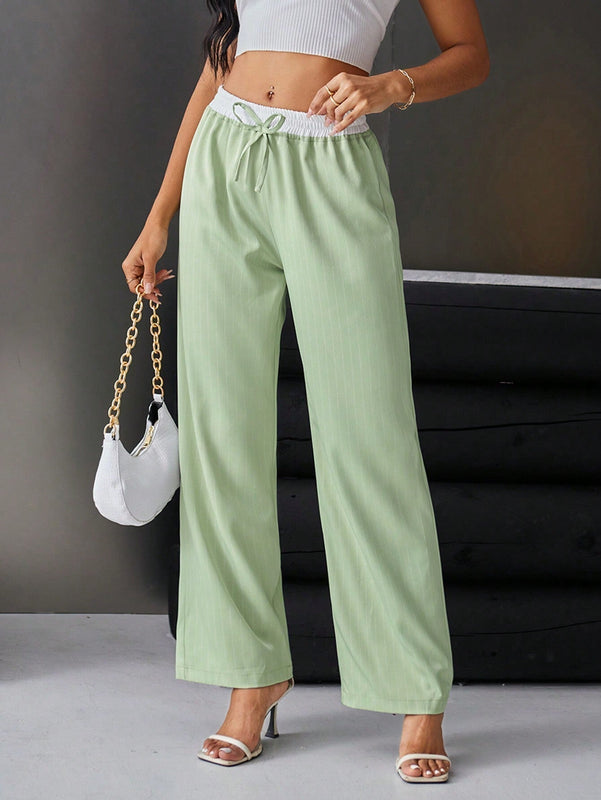 Essnce Pantalones Rectos De Alto Nivel Femenino Con Bloque De Color En La Cintura