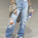 Jeans Desgastados De Pierna Recta Para Mujer