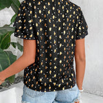 Blusa De Cuello Con Corbata Para Mujer Con Estampado De Corazon De Lunares Dorados