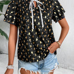 Blusa De Cuello Con Corbata Para Mujer Con Estampado De Corazon De Lunares Dorados
