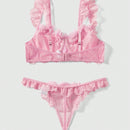 ROMWE Kawaii Conjunto De Lenceria Dulce Y Romantico Con Encaje Y Flores 3d Para Mujer