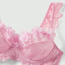 ROMWE Kawaii Conjunto De Lenceria Dulce Y Romantico Con Encaje Y Flores 3d Para Mujer
