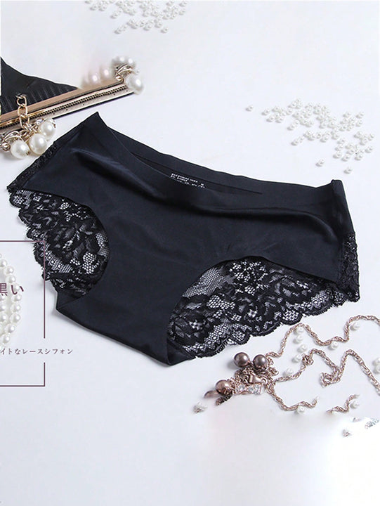 Bragas Triangulares Ultrafinas Sexis Antibacterianas De Encaje Sin Costuras De Cintura Baja De Seda De Hielo De 3 Uds Para Mujer