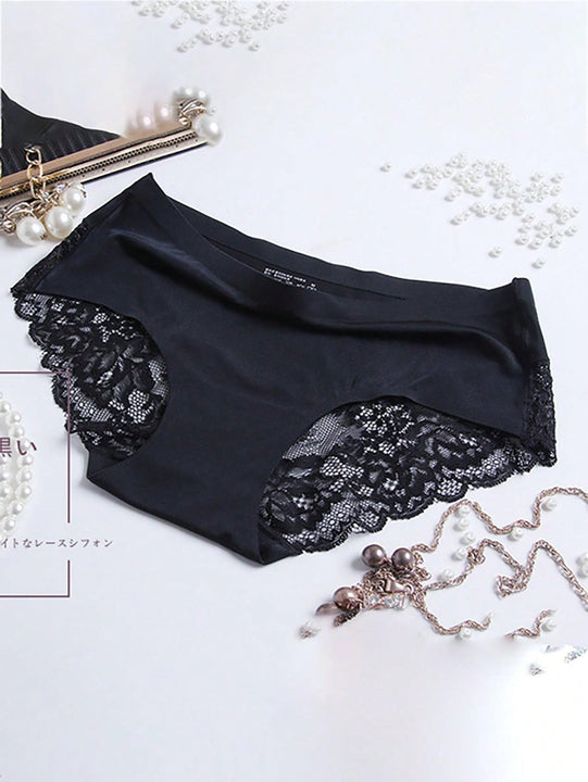 Bragas Triangulares Ultrafinas Sexis Antibacterianas De Encaje Sin Costuras De Cintura Baja De Seda De Hielo De 3 Uds Para Mujer