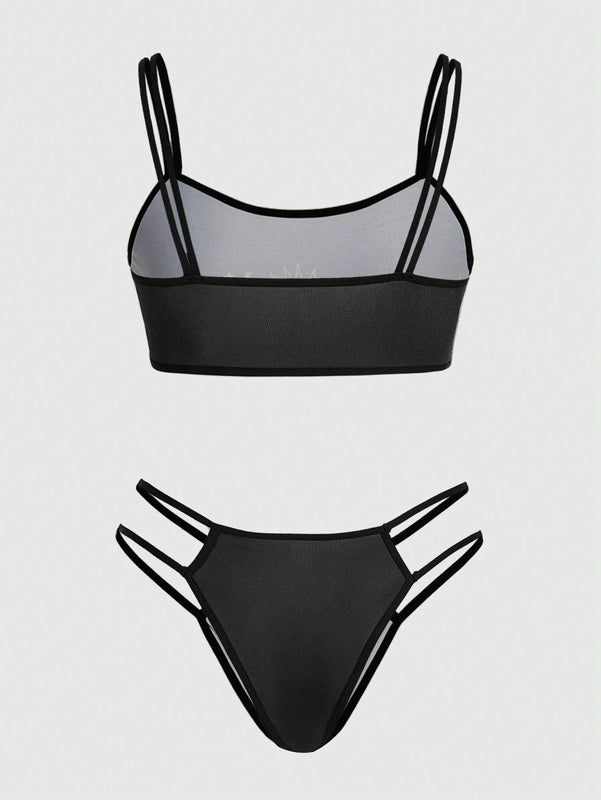 ROMWE Hippie Conjunto De Bralette Y Braga Sin Cables Con Estampado De Girasoles Y Vid