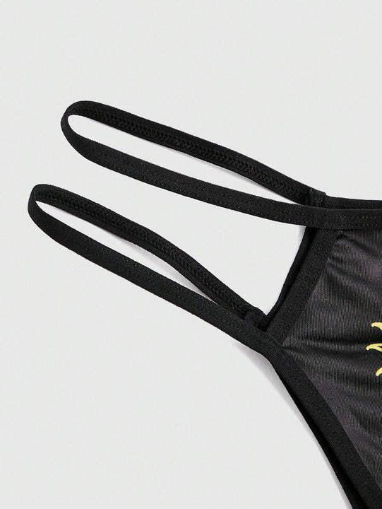 ROMWE Hippie Conjunto De Bralette Y Braga Sin Cables Con Estampado De Girasoles Y Vid