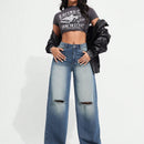 EZwear Jeans Lavados Y Desgastados Con Agujeros Para Mujer