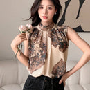 DAZY Blusa De Chifon Con Estampado Floral, Sin Hombros Y Con Cabestrillo