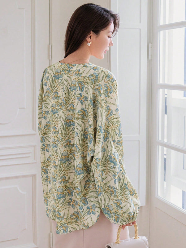 DAZY Camisa Floja De Manga Larga Con Estampado Floral Para Mujer
