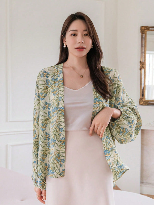 DAZY Camisa Floja De Manga Larga Con Estampado Floral Para Mujer