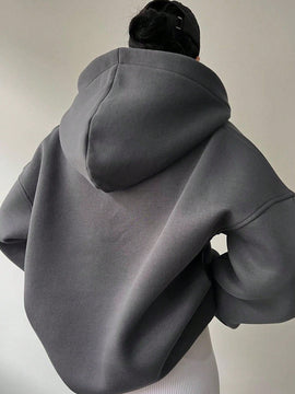 Ezwear sudadera con capucha de corte holgado para mujer, casual de primavera/otono, de manga larga con cremallera, holgada, regular, color albaricoque, hombros caidos, sudaderas para mujer