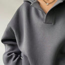 Ezwear sudadera con capucha de corte holgado para mujer, casual de primavera/otono, de manga larga con cremallera, holgada, regular, color albaricoque, hombros caidos, sudaderas para mujer