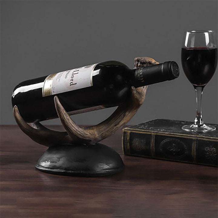 Portabotellas de Resina Antler Tabletop, Soporte de Exhibición Elegante con Una Fila de Estantería para Almacenamiento de Bebidas