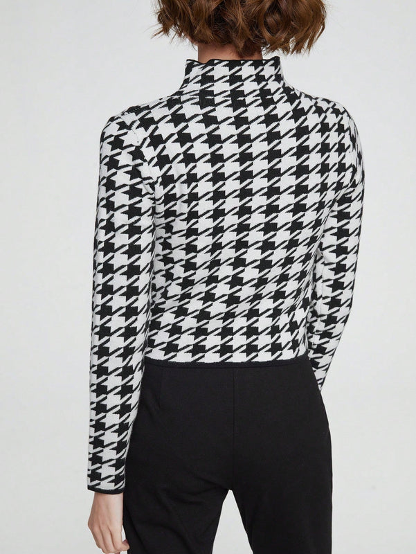 Prive Jersey De Manga Larga Para Mujer Con Cuello Alto Y Patron De Espiga