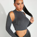 SXY Jersey Corto De Hombros Descubiertos De Punto Acanalado Para Mujer