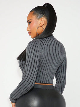 SXY Jersey Corto De Hombros Descubiertos De Punto Acanalado Para Mujer