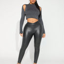 SXY Jersey Corto De Hombros Descubiertos De Punto Acanalado Para Mujer