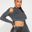 SXY Jersey Corto De Hombros Descubiertos De Punto Acanalado Para Mujer