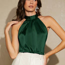 BIZwear Blusa unicolor de saten halter ropa de trabajo