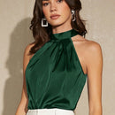 BIZwear Blusa unicolor de saten halter ropa de trabajo