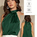 BIZwear Blusa unicolor de saten halter ropa de trabajo