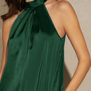 BIZwear Blusa unicolor de saten halter ropa de trabajo