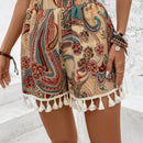 VCAY Pantalones Cortos De Mujer Impresos Con Patron Paisley Con Borlas Y Diseno De Patchwork