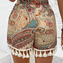 VCAY Pantalones Cortos De Mujer Impresos Con Patron Paisley Con Borlas Y Diseno De Patchwork