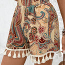 VCAY Pantalones Cortos De Mujer Impresos Con Patron Paisley Con Borlas Y Diseno De Patchwork