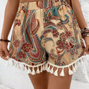 VCAY Pantalones Cortos De Mujer Impresos Con Patron Paisley Con Borlas Y Diseno De Patchwork