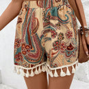 VCAY Pantalones Cortos De Mujer Impresos Con Patron Paisley Con Borlas Y Diseno De Patchwork