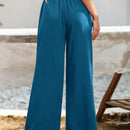Essnce pantalones casuales sueltos de pierna ancha con bolsillos y cintura fruncida de unicolor para mujeres