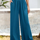 Essnce pantalones casuales sueltos de pierna ancha con bolsillos y cintura fruncida de unicolor para mujeres