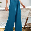 Essnce pantalones casuales sueltos de pierna ancha con bolsillos y cintura fruncida de unicolor para mujeres