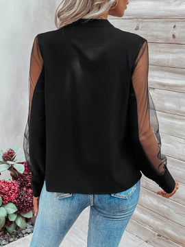 LUNE Camisa De Manga Larga De Malla Con Patchwork Para Mujer