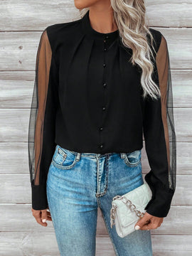 LUNE Camisa De Manga Larga De Malla Con Patchwork Para Mujer