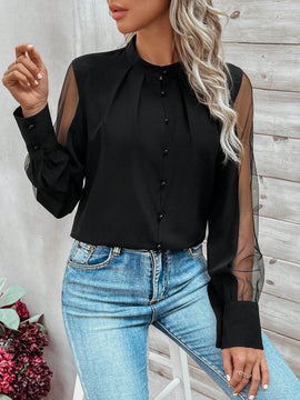 LUNE Camisa De Manga Larga De Malla Con Patchwork Para Mujer