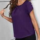 Clasi Camisa De Manga Corta Para Mujer Con Cuello Plisado