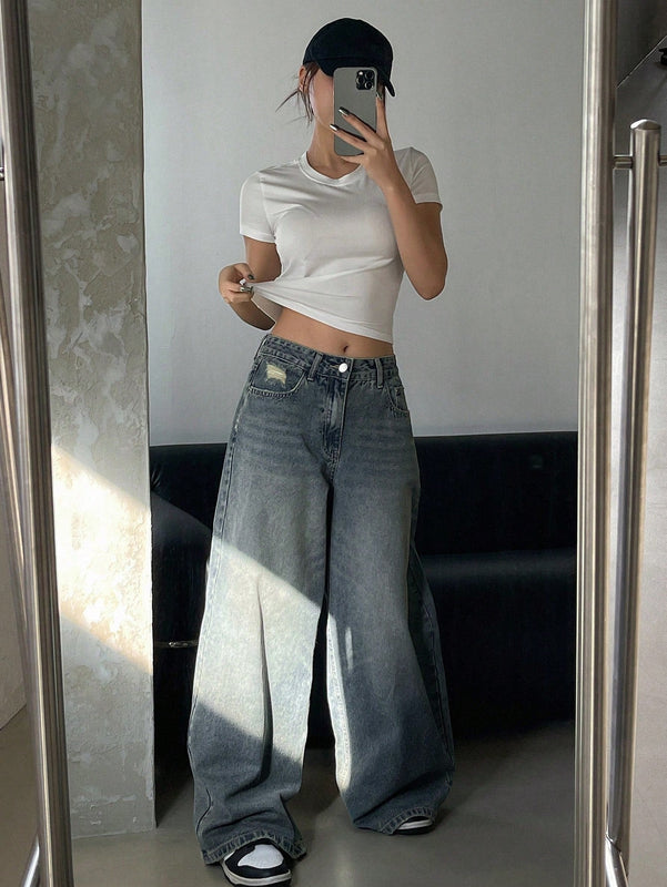 DAZY Jeans De Mujer De Pierna Ancha Con Bolsillos