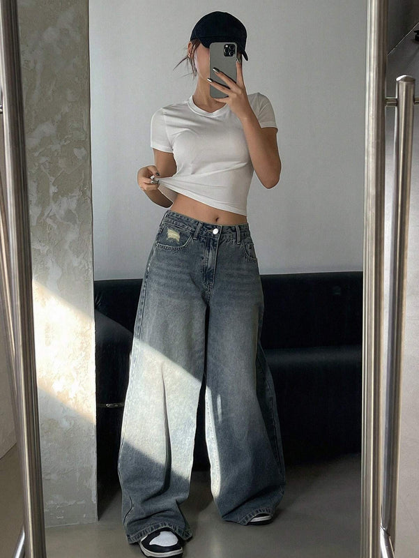 DAZY Jeans De Mujer De Pierna Ancha Con Bolsillos
