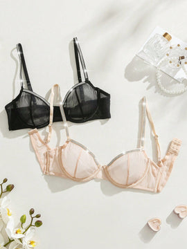 2 Piezas/set Sosten Decorado Con Diamantes Y Correa Tejida Para Mujer