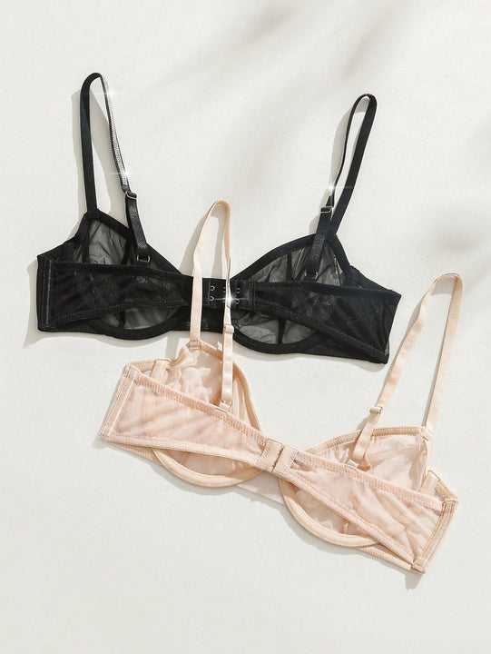 2 Piezas/set Sosten Decorado Con Diamantes Y Correa Tejida Para Mujer