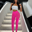 SXY Moda Del Dia De San Valentin Mujeres Guapas, Pantalones Largos Elasticos De Malla Hueca De Cintura Alta Apretados Para Fiesta Sexy De Chicas Calientes En Club Nocturno Con Textura De Seda Alta Elastica Sin Costuras Rosa Roja Y Rosa Fluorescente