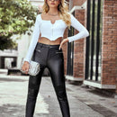 Leggings De Piel Sintetica Para Mujer, Medias De Cintura Alta, Pantalones Elasticos De Piel Sintetica