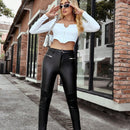 Leggings De Piel Sintetica Para Mujer, Medias De Cintura Alta, Pantalones Elasticos De Piel Sintetica