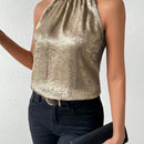 Prive Camisa De Cuello Halter Brillante Para Mujer