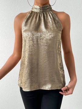 Prive Camisa De Cuello Halter Brillante Para Mujer