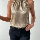 Prive Camisa De Cuello Halter Brillante Para Mujer