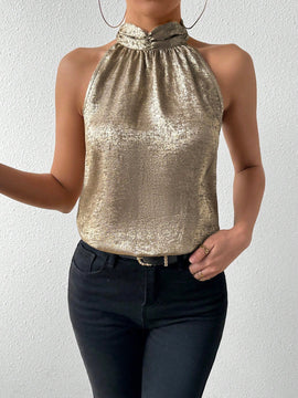 Prive Camisa De Cuello Halter Brillante Para Mujer