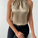 Prive Camisa De Cuello Halter Brillante Para Mujer